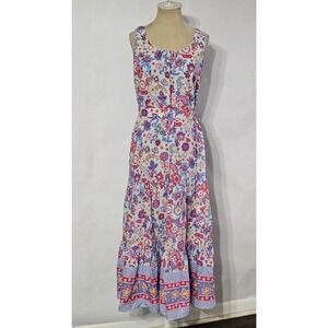 Talbots Floral Belted Voile Maxi Dress 4 Petite Blue Pink Sleeveless
